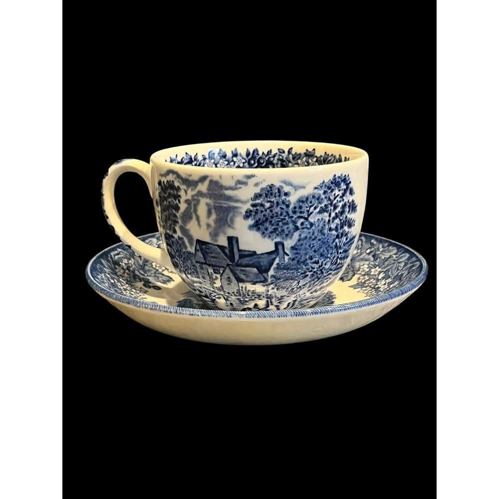 Wedgwood Romantic England Suffolk Willy Lotts Cottage Blue Tea Cup Saucer Set